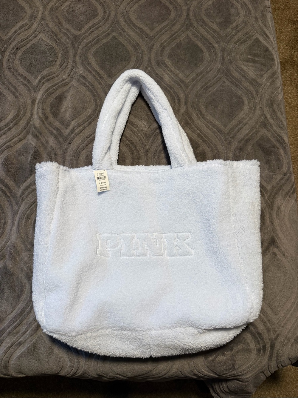 PINK Victoria's Secret Plush Sherpa Tote in Light Blue
